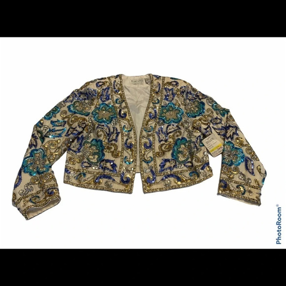 NWT Vtg Black Tie Oleg Cassini Bead Matador Jacket - Picture 1 of 9